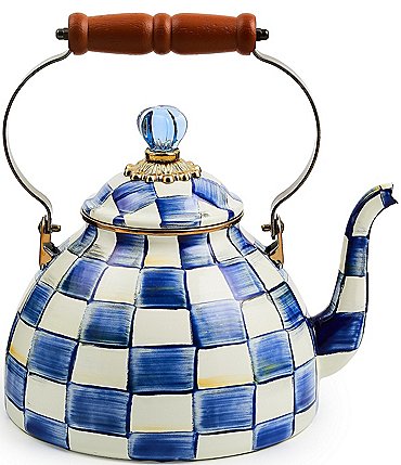 Image of MacKenzie-Childs Check Enamel 3-Quart Tea Kettle