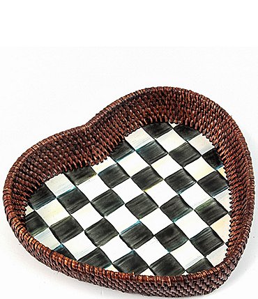 Image of MacKenzie-Childs Check® Rattan & Enamel Heart Tray
