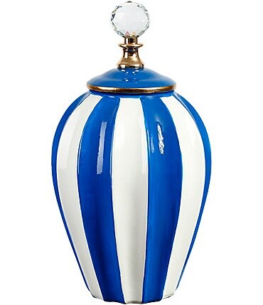 Image of Mark Roberts Classic Stripe Vase Blue with Lid, Large- 13"