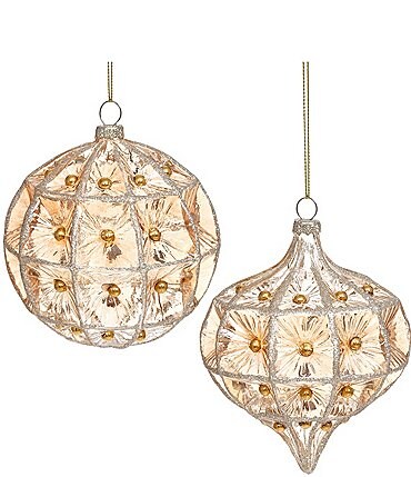 Image of Mark Roberts Holiday Collection Assorted Deco Christmas Glass Ornament Set, Set of 6