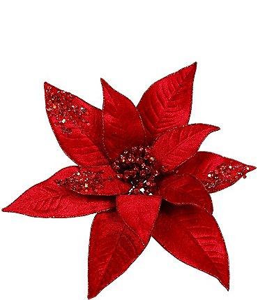 Image of Mark Roberts Holiday Collection Glittered Red Poinsettia Clip, Set of 12