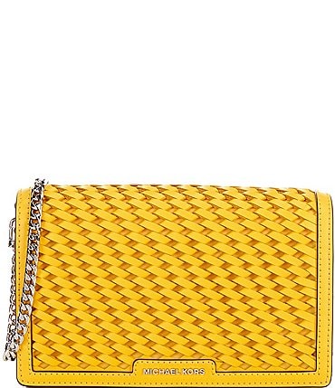 Image of Michael Kors Jet Set Medium Hand-Woven Silver Hardware Leather Crossbody Bag