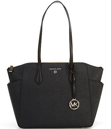 Image of Michael Kors Marilyn Medium Saffiano Leather Top Zip Logo Charm Tote Bag