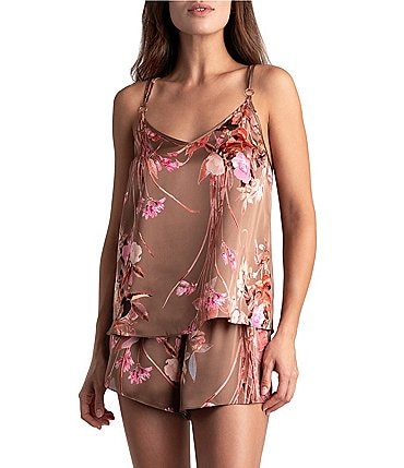 Image of Midnight Bakery Satin Floral Print Sleeveless V-Neck Cami & Shorty Set