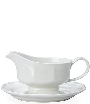 Image of Mikasa French Countryside Rippled Baroque Stoneware Gravy Boat with Stand