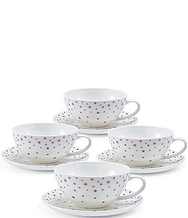 Image of Mikasa Millie Gold Star Print Mugs and Saucers, Set of 4