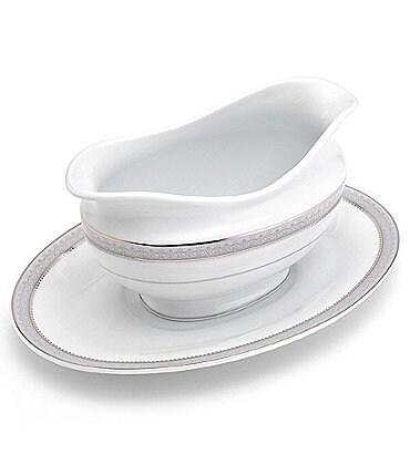 Image of Mikasa Platinum Crown Filigree Platinum Porcelain Gravy Boat with Stand