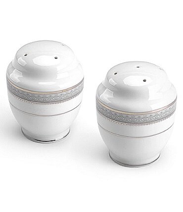 Image of Mikasa Platinum Crown Filigree Porcelain Salt & Pepper Shaker Set