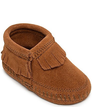 Image of Minnetonka Kids' Riley Fringe Detail Suede Booties (Infant)