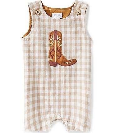 Image of Mud Pie Baby Boys Boot Graphic Gingham Jon Jon Shortall
