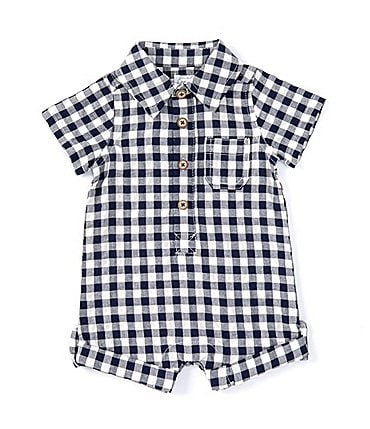 Image of Mud Pie Baby Boys 3-12 Months Short-Sleeve Gingham-Checked Shortall