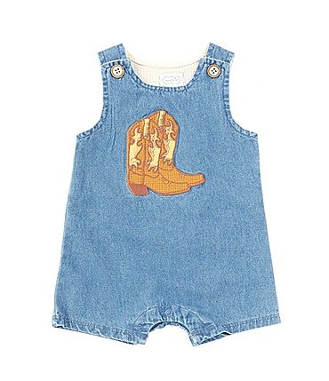 Image of Mud Pie Baby Boys 3-12 Months Sleeveless Cowboy Boot Denim Shortall