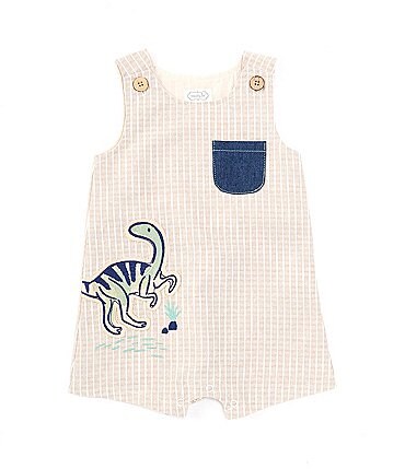 Image of Mud Pie Baby Boys 3-12 Months Sleeveless Dinosaur-Appliqued Shortall