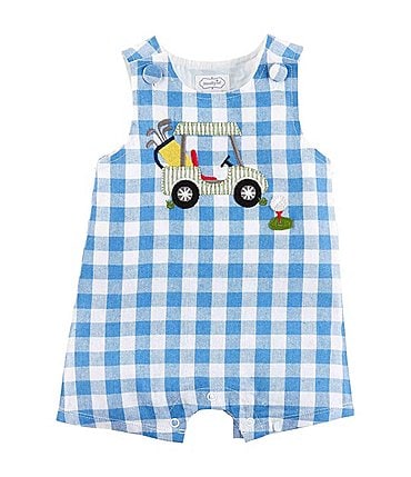 Image of Mud Pie Baby Boys 3-18 Months Golf Cart Gingham-Checked Shortall Jon Jon