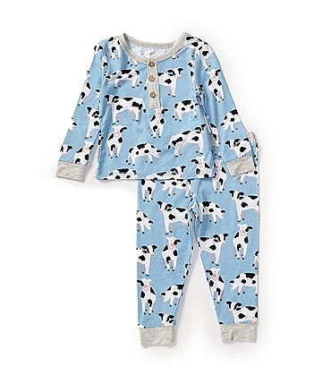 Image of Mud Pie Baby Boys 9-18 Months Long-Sleeve Cow-Print Pajama Tee & Matching Pajama Pant Set