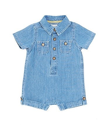 Image of Mud Pie Baby Boys Newborn-12 Months Short Sleeve Denim Shortall