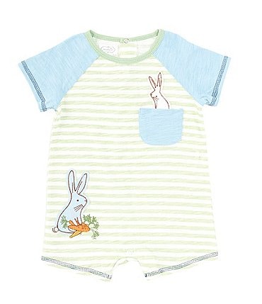Image of Mud Pie Baby Boys Newborn-12 Months Striped Easter Bunny Pocketed Shortall