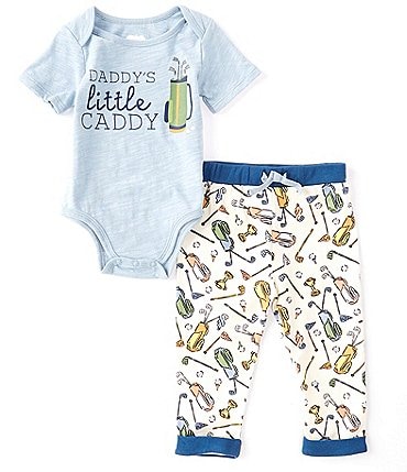 Image of Mud Pie Baby Boys Newborn-9 Months Little Caddy Golf Print Short Sleeve Bodysuit & Pant Set
