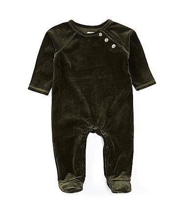 Image of Mud Pie Baby Boys Newborn-9 Months Long Sleeve Rib Velour Footed Coverall