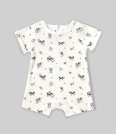 Image of Mud Pie Baby Boys Newborn-9 Months Short-Sleeve Farm-Animal-Printed Waffle-Weave Shortall