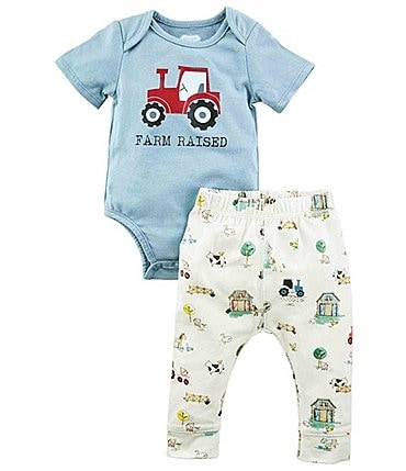Image of Mud Pie Baby Boys Newborn-9 Months Short-Sleeve Tractor Bodysuit & Printed Pant Set