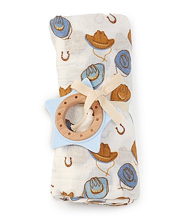 Image of Mud Pie Baby Western Cowboy Hat Muslin Swaddle Blanket