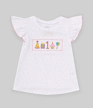Image of Mud Pie Baby Girls 12-18 Months Flutter-Sleeve 1st Birthday T-Shirt