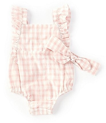 Image of Mud Pie Baby Girls 3-12 Months Ruffled-Shoulder Gingham-Printed Bubble