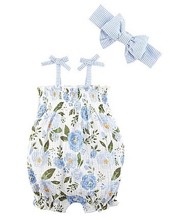 Image of Mud Pie Baby Girls 3-12 Months Sleeveless Floral-Printed Bubble