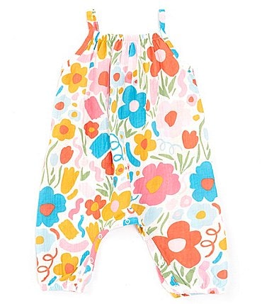 Image of Mud Pie Baby Girls 3-12 Months Sleeveless Floral-Printed Coverall