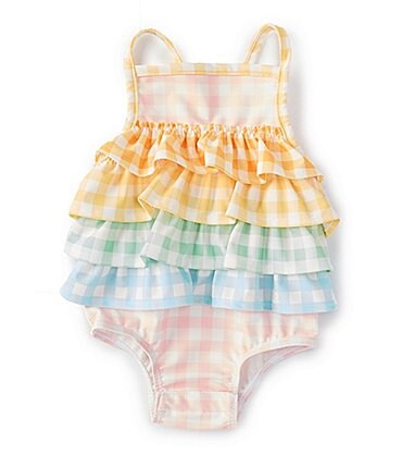 Image of Mud Pie Baby Girls 3-18 Months Sleeveless Gingham-Printed One-Piece Swimsuit