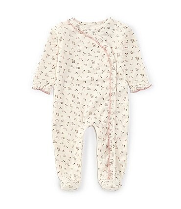 Image of Mud Pie Baby Girls Newborn-6 Months Long Sleeve Little Deer Ditsy-Floral Footed Coverall