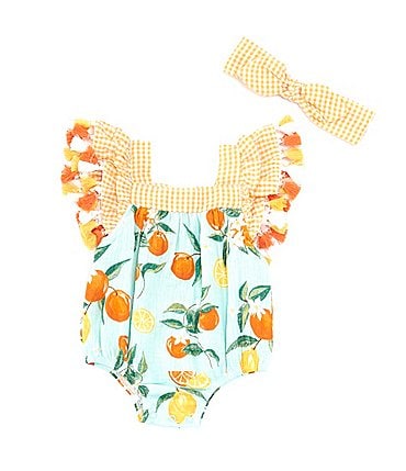 Image of Mud Pie Baby Girls Newborn-9 Months Flutter Sleeve Citrus-Printed Romper