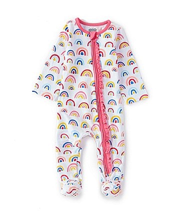 Image of Mud Pie Baby Girls Newborn-9 Months Long-Sleeve Rainbow-Printed Footed Coverall