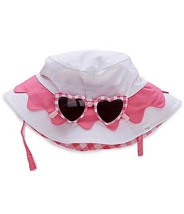 Image of Mud Pie Baby/Little Girls Solid/Striped Bucket Hat and Sunglasses Set