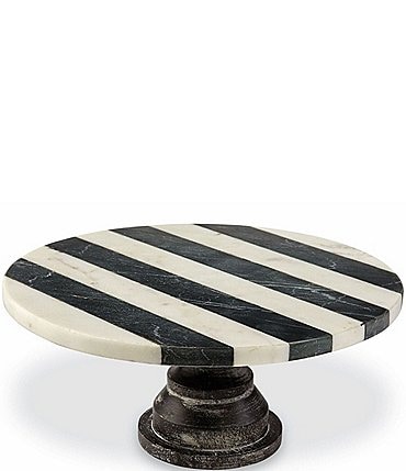 Image of Mud Pie Black and White Striped Marble Cake Pedestal