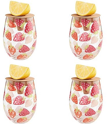 Image of Mud Pie Botanica Berry Fruit Stemless Wine Glasses, Set of 4