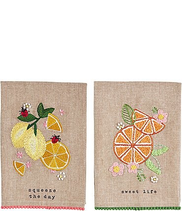Image of Mud Pie Botanica Collection Citrus Embroidered Kitchen Towel Set