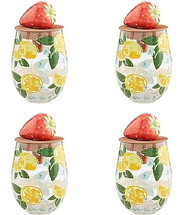 Image of Mud Pie Botanica Lemon Fruit Stemless Wine Glasses, Set of 4