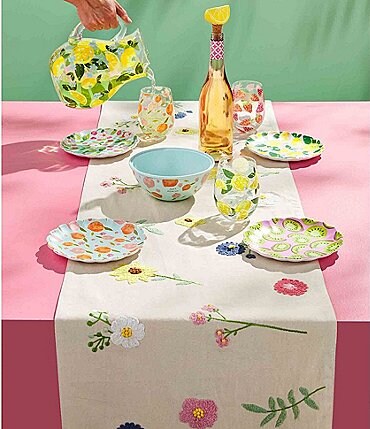 Image of Mud Pie Botanical Multicolor Floral Bloom Embroidery Table 72" Runner