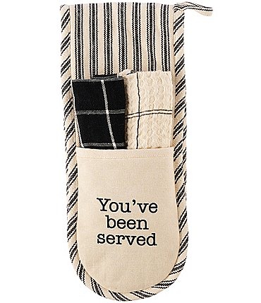 Image of Mud Pie Circa Collection "You've Been Served" Double Oven Mitt and Towel 3-Piece Set