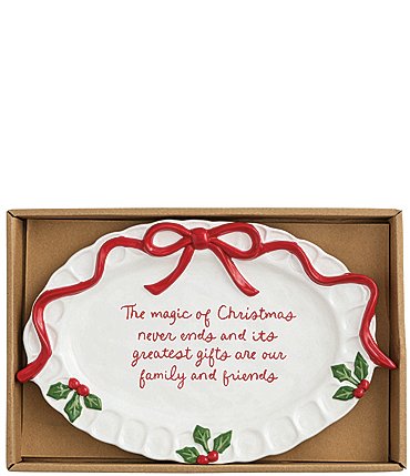 Image of Mud Pie Circa Whimsy Collection Bow Whimsical Christmas Sentiment Plate