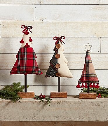 Image of Mud Pie Classic Christmas Collection Assorted Fabric Tartan Plaid Christmas Tree Sitter