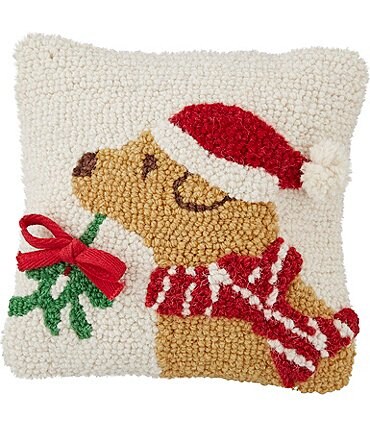 Image of Mud Pie Classic Christmas Collection Scarf Dog & Mistletoe Pillow