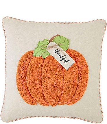 Image of Mud Pie Fall Festive Collection Orange Tufted Pumpkin Square Pillow