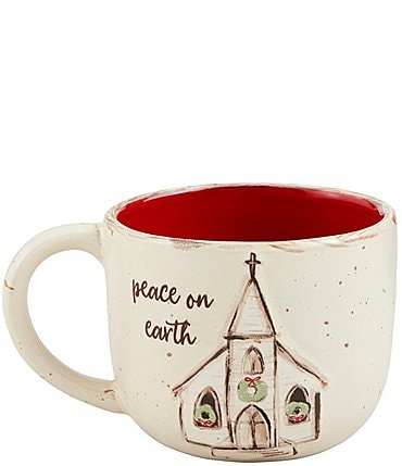 Image of Mud Pie Farmhouse Christmas Peace On Earth Church Mug
