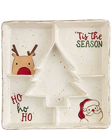 Image of Mud Pie Farmhouse Christmas Santa & Reindeer Divided Tray Set