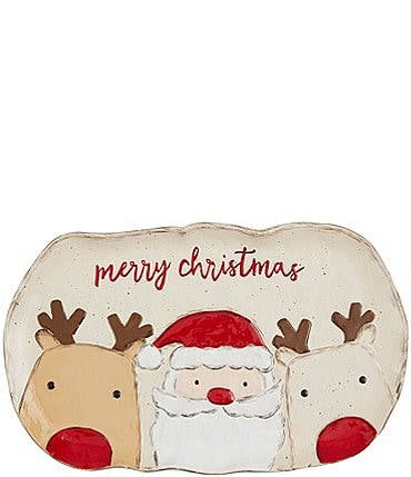 Image of Mud Pie Farmhouse Christmas Santa and Reindeer Platter