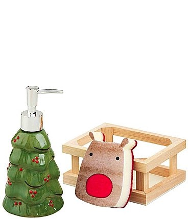 Image of Mud Pie Farmhouse Christmas Tree Soap Pump & Sponge Crate Set