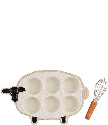 Image of Mud Pie Farmstead Stoneware Sheep Muffin Tray